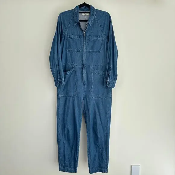 Madewell Denim Jumpsuit Womens Medium Retro Coveralls Long Sleeve Relaxed - Picture 2 of 8